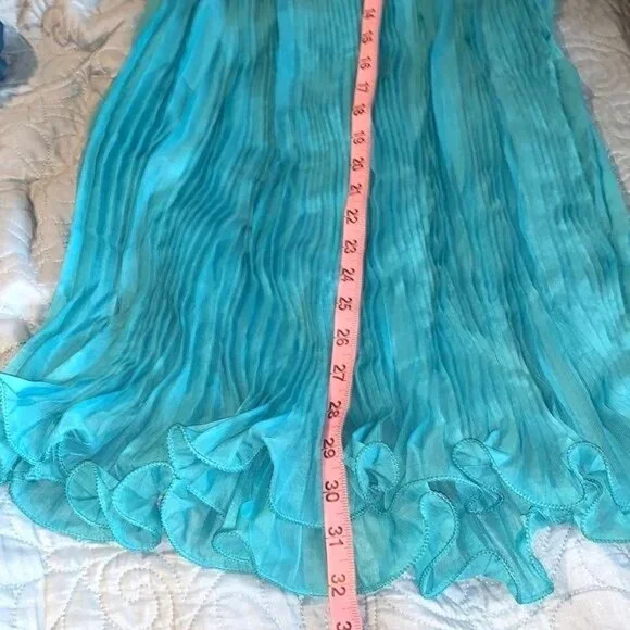 Sleeveless Teal Pleated Dress With Sequin Collar - Picture 9 of 10